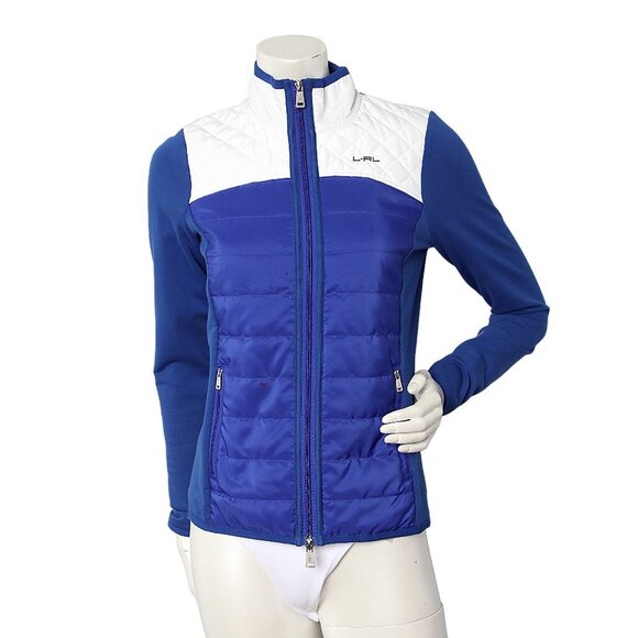 Lauren Ralph Lauren Active Quilted Jacket Blue White Coat Full Zipper Stretch - Picture 1 of 7